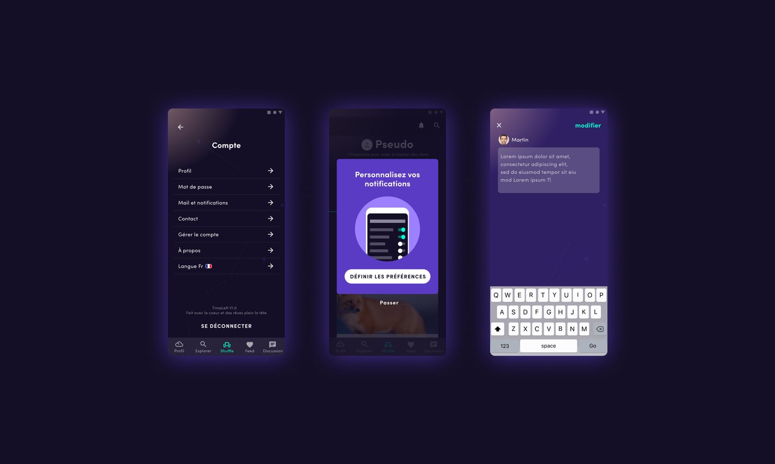 screenshots de l'application