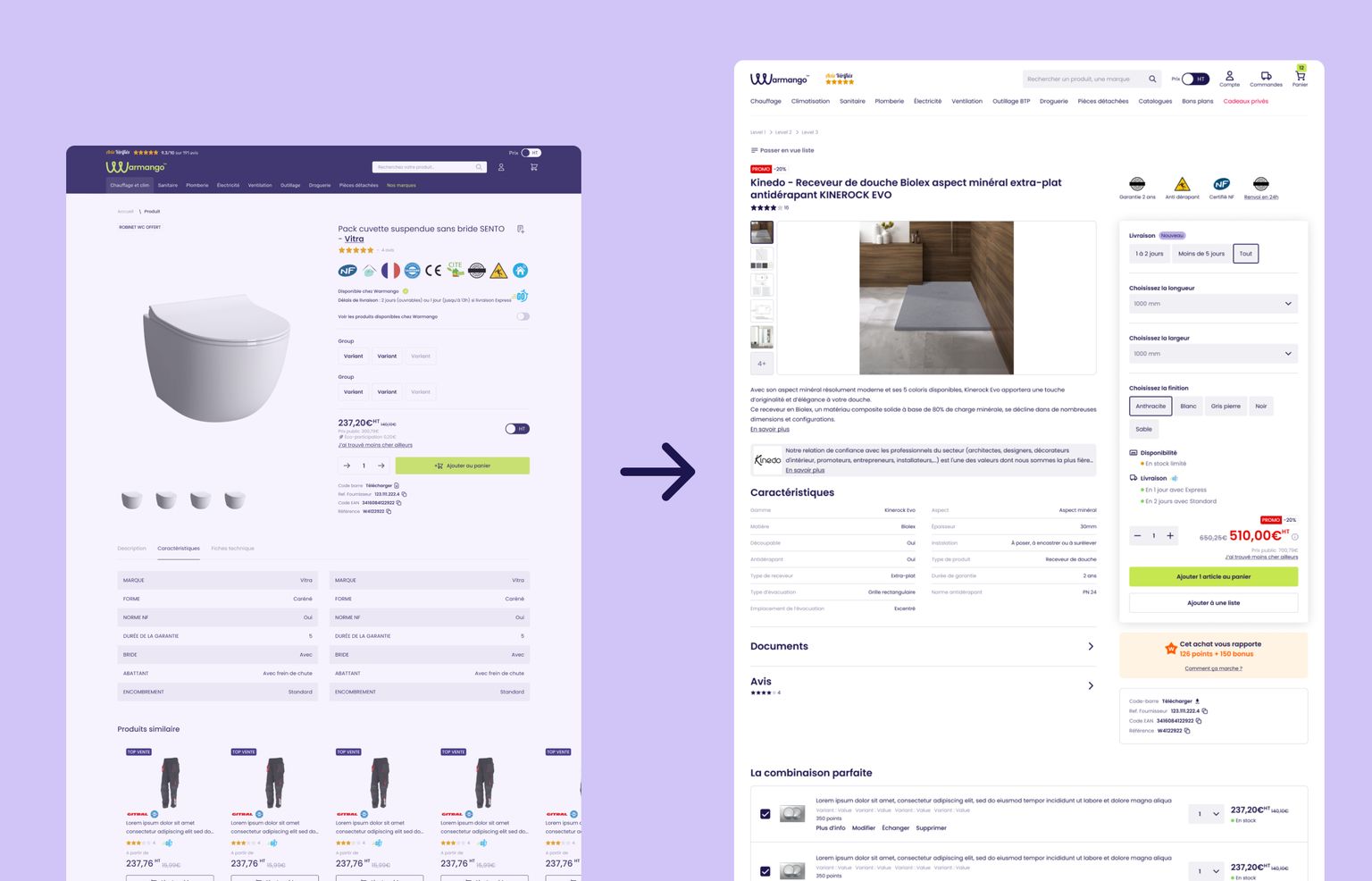 Avant/Après sur la page produit