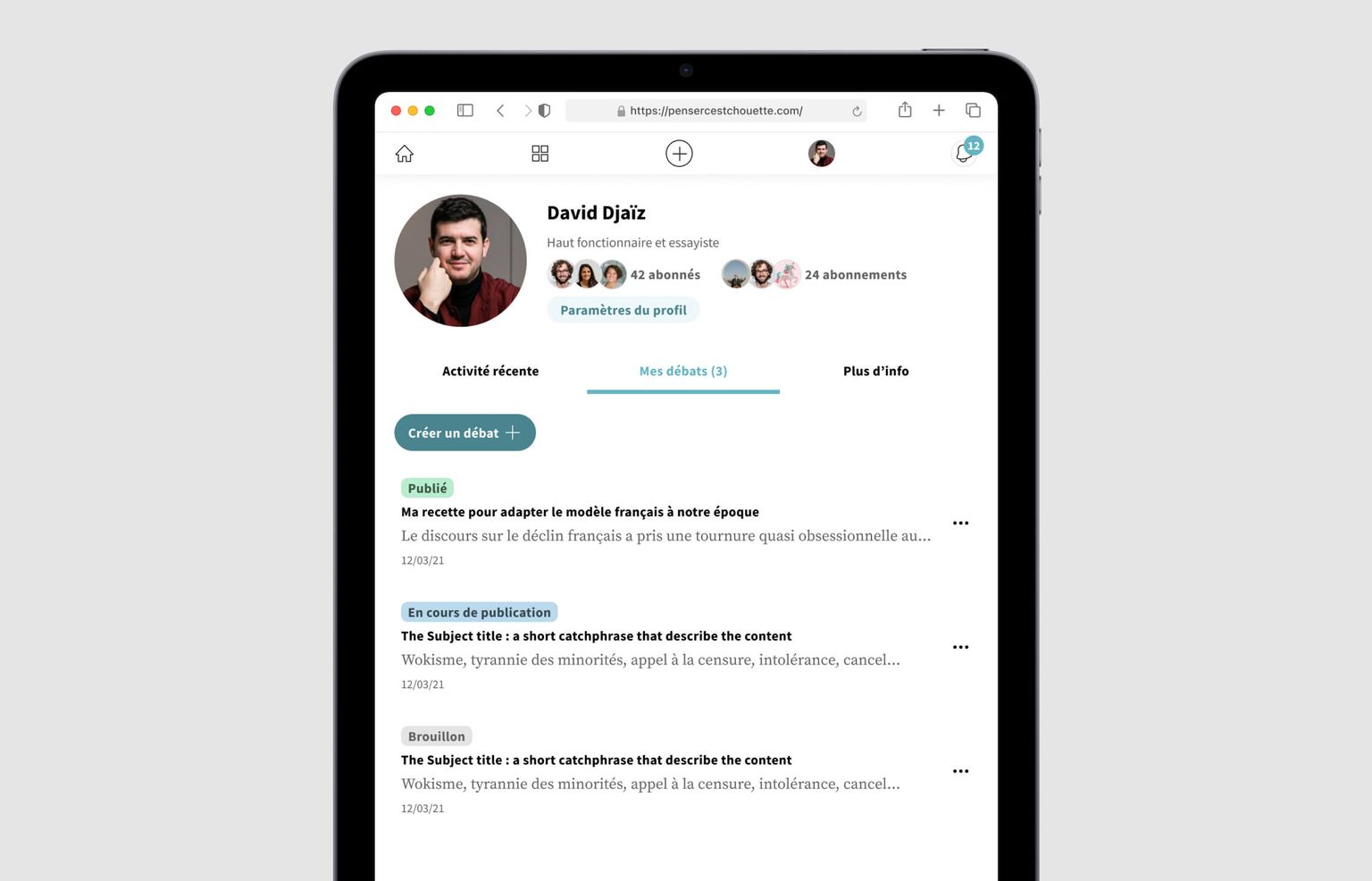 Profil sur tablette