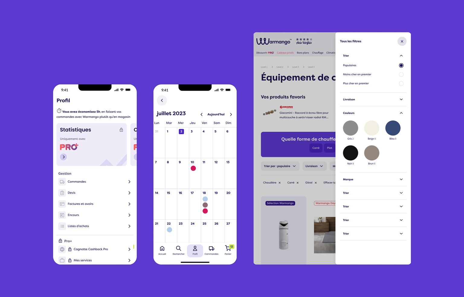 Gestion de compte et filtres de recherche